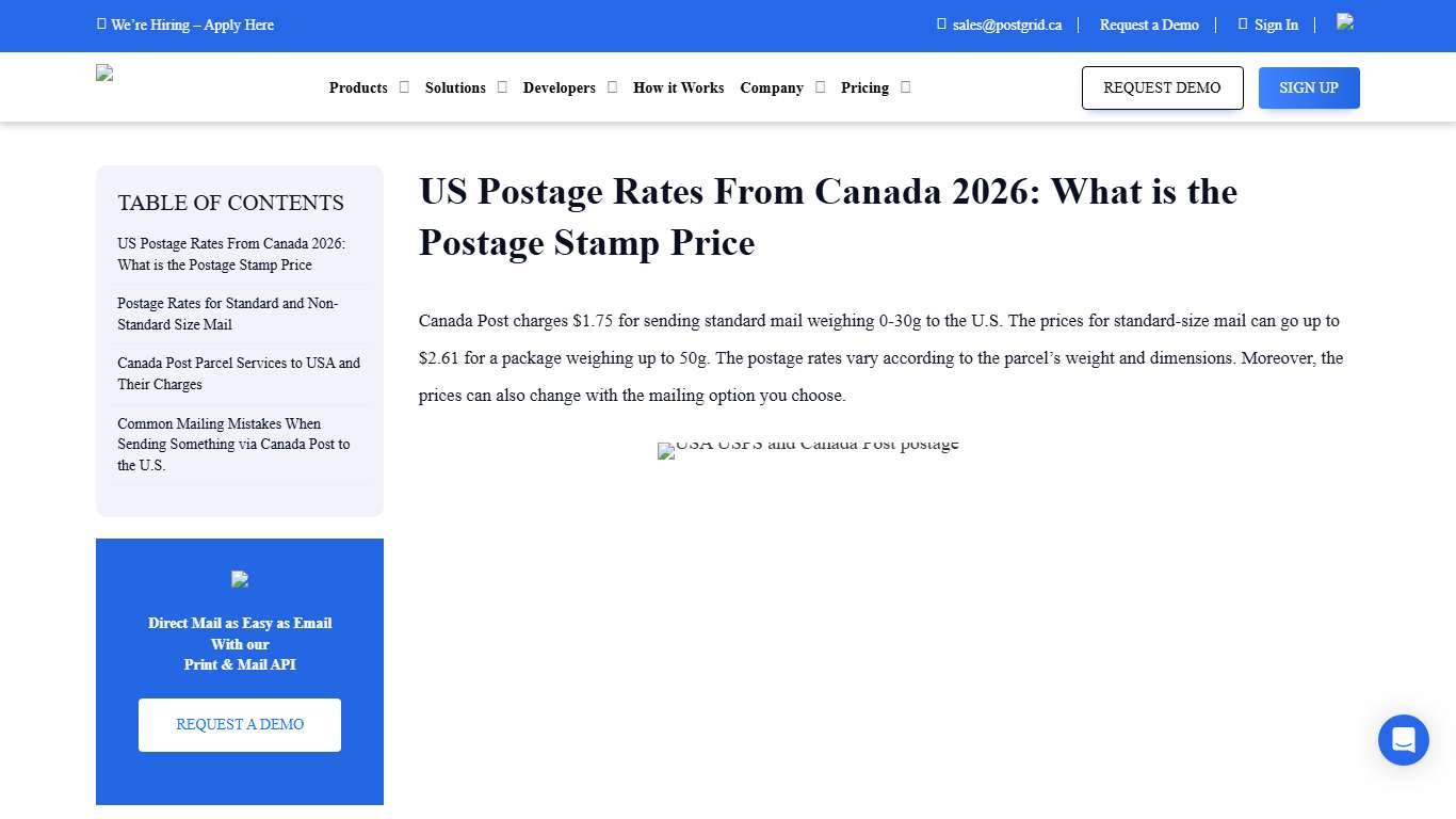 US Postage Rates from Canada [Updated 2026]- PostGrid CA
