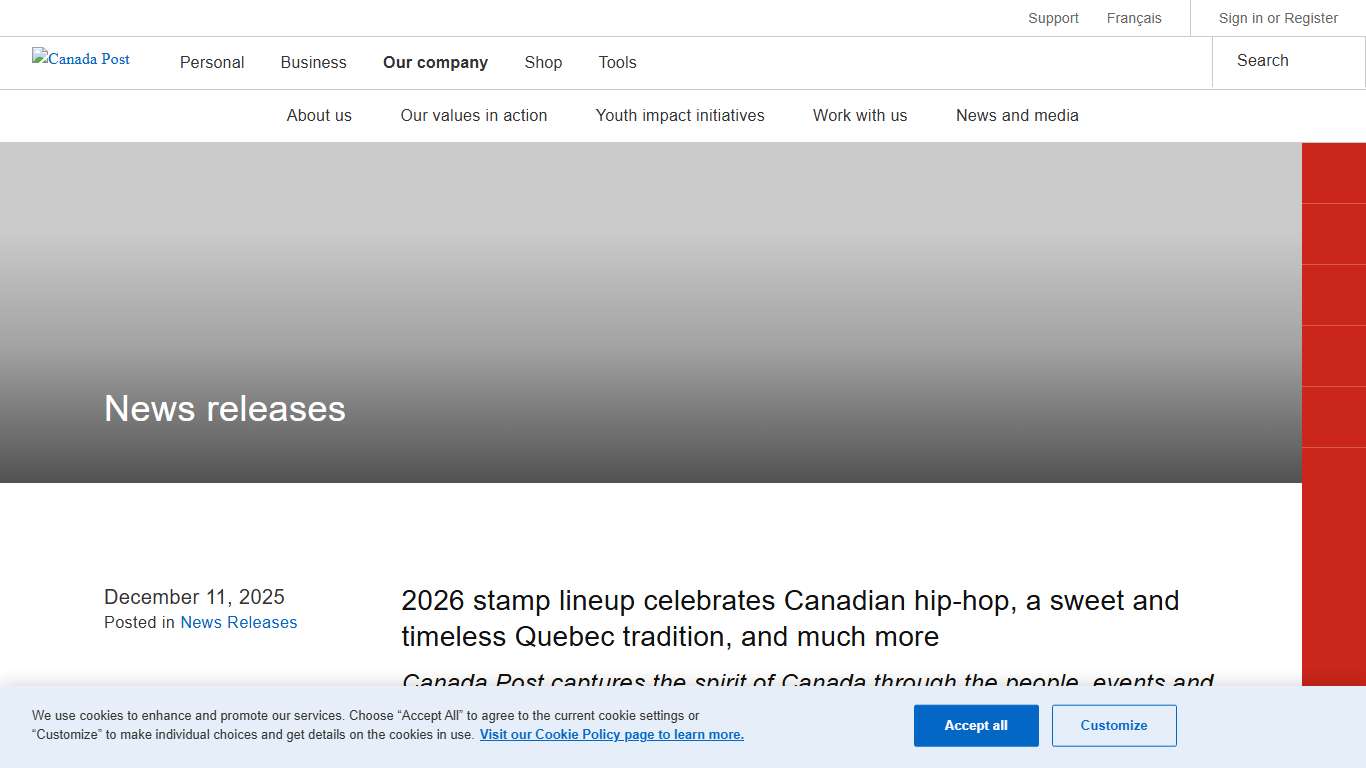 2026 stamp lineup celebrates Canadian hip-hop, a sweet and timeless Quebec tradition, and much more | Canada Post