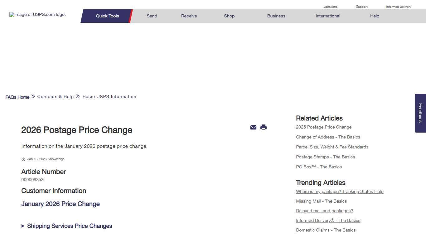 2026 Postage Price Change